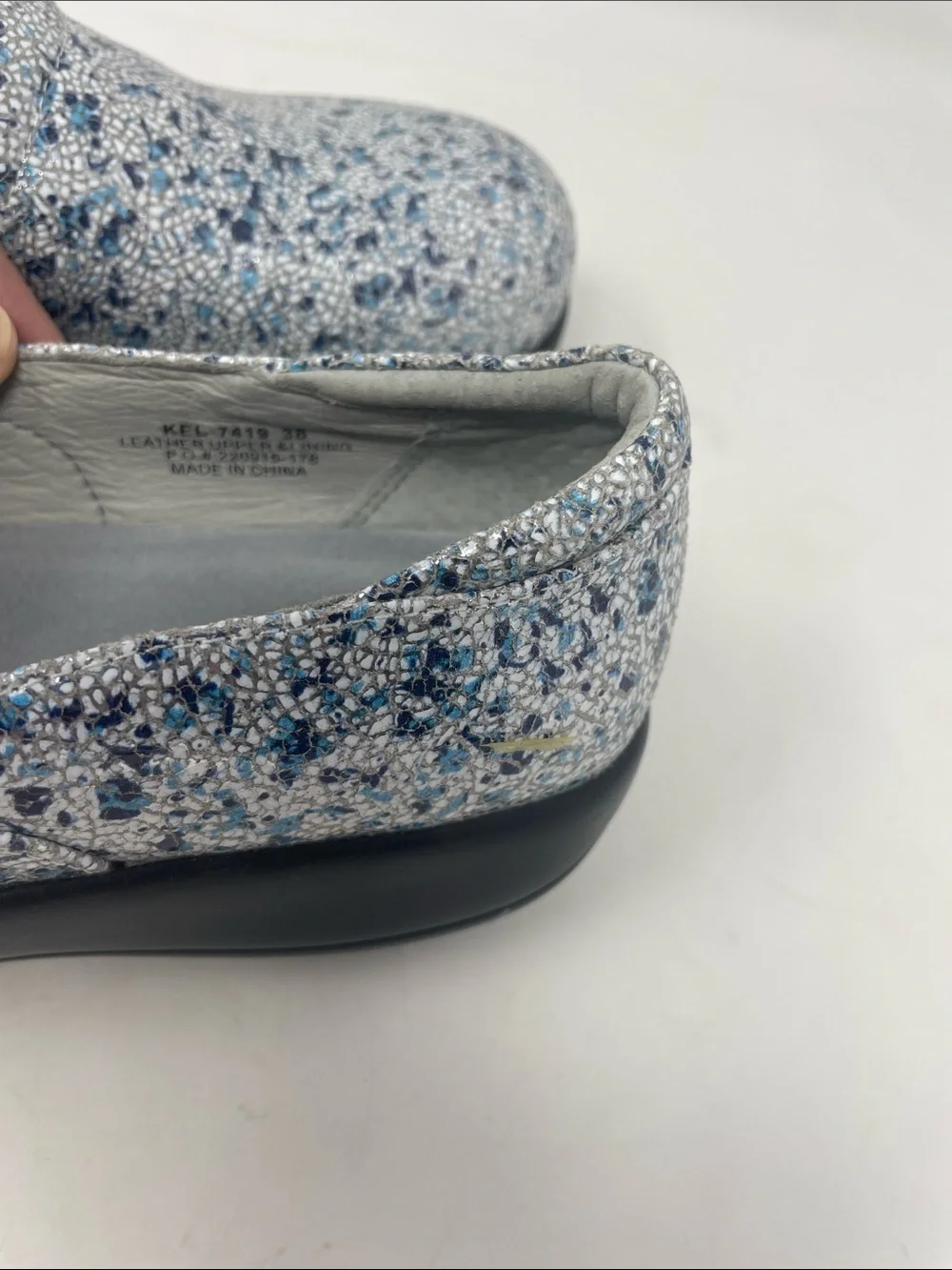 Alegria By PG Lite Leather Sparkling Blue Silver Slip-On Flats Size  7.5